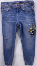 ZARA Basic Jeans Z1975 Womens Size 12 Distressed Hem Skinny Floral Embro... - $24.74