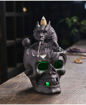 Backflow Burner Incense Cones Holder Waterfall Batteries Incld Led Skull Dragon - £4.49 GBP+