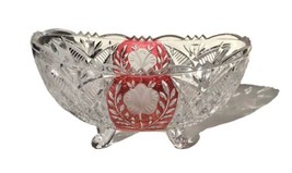 Vintage Anne Hutte German Ruby Red and Clear 24% Lead Crystal Etched Flower Bowl - £149.78 GBP