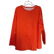 Susan Graver Womens Cardigan Top 1X  Orange Polka Long Sleeve  Snap Clos... - $27.60