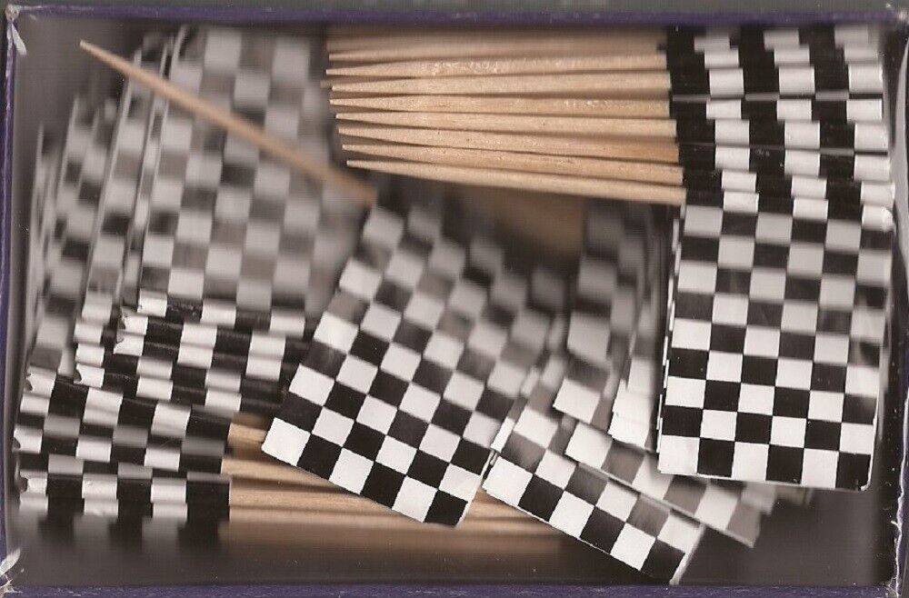 One Box of 100 Black &amp; White Checkered Toothpick Flags, 100 Small Mini F... - $7.90