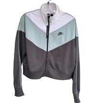 Nike Heritage Track Jacket Full Zip Cropped XL Gray Blue Colorblock CD41... - $402.43 MXN