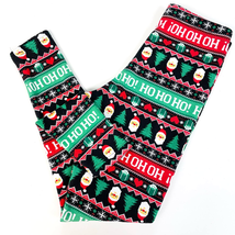 No Boundaries Juniors M 7-9 Fleece Lined Leggings Holiday Santa Black Green Red  - £8.57 GBP