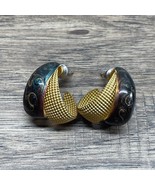 Vintage Gold Tone Enamel Dangle Drop Hoop Earrings Fashion Jewelry KG JD - $27.38 CAD