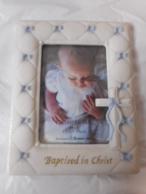 2002 Roman Inc Molded Plastic 3.5x5&quot; Photo Frame Boy Blue BAPTIZED IN CH... - £12.50 GBP