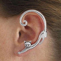 Single Piece Punk Style Cat Post Earring with Ear Cuff Rock Animal Black... - $4.31