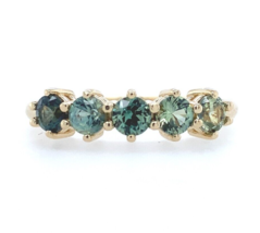 Five-Stone Teal Genuine Natural Sapphire Ombre 14k Yellow Gold Ring (#J6088) - £596.37 GBP