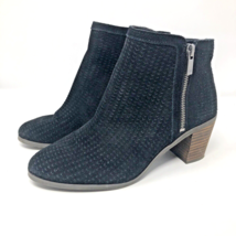 Lucky Brand Pagira Black Suede Ankle Boot Sz 8 Stacked Wood Heel Textured Boho - £19.97 GBP