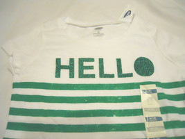 Girls Tee Shirt Sz M 8 White Green Stripe Hello Old Navy - £8.64 GBP