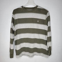 Chaps Shirt Mens Large Long Sleeve Green and Grey Wide Stripes - $14.61