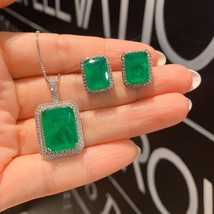 Bollywood Style Square Emerald High Pendant Chain Necklace Earrings Jewelry Set - £57.88 GBP