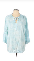 Torrid Womens Shirt 0X Turquoise tie dye Tie Neck Blouse Long Sleeve Flowy - $31.18