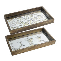 Etched Glass Mirror Serving Tray Set Of 2 - 31967 - £53.80 GBP