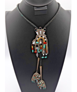 Zuni Sterling Silver Rainbow Man Bolo Tie Inlaid Turquoise Onyx Signed O... - $2,152.40 CAD