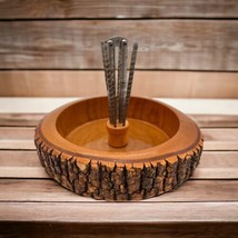 VTG Nut Bowl And Cracker 8&quot; Four Picks Rustic Live Edge Cut Log Country Cabin - £27.68 GBP