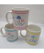 Action Vtg  set of 3 Coffee / Tea mugs Cheerful flower Floral design Japan - $365.60 MXN