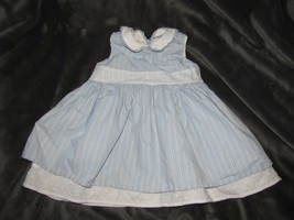 Hanna Andersson Sleeveless Blue/White Stripe Eyelet Trim Summer Dress 80 12-24 - $19.79