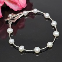 925 Sterling Silver - Vintage Freshwater Pearls Beaded Chain Bracelet To... - £19.87 GBP