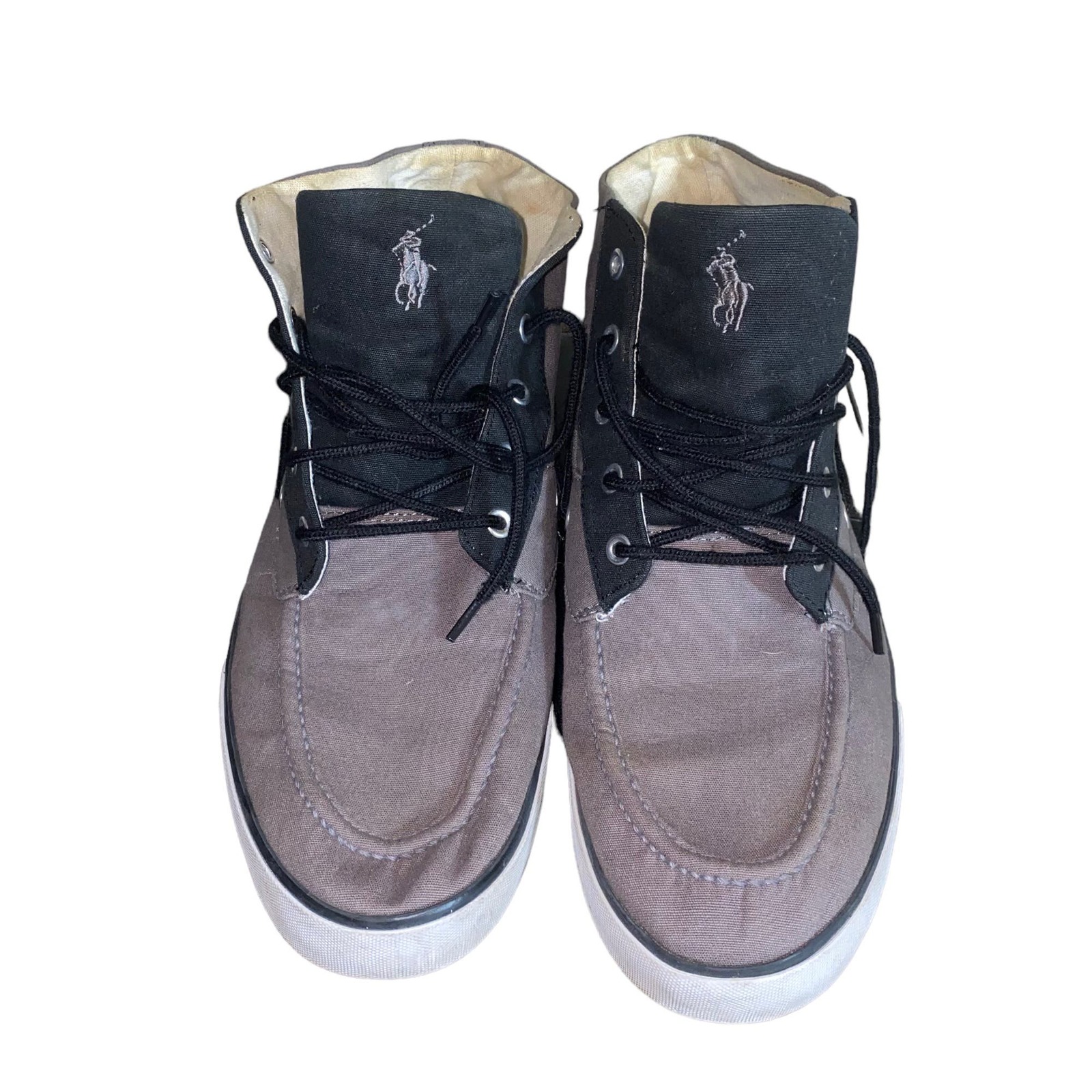 Polo Ralph Lauren Lander Chukka Hi-Top Gray Black Canvas Sneakers Shoes Sz 11 D - $22.06