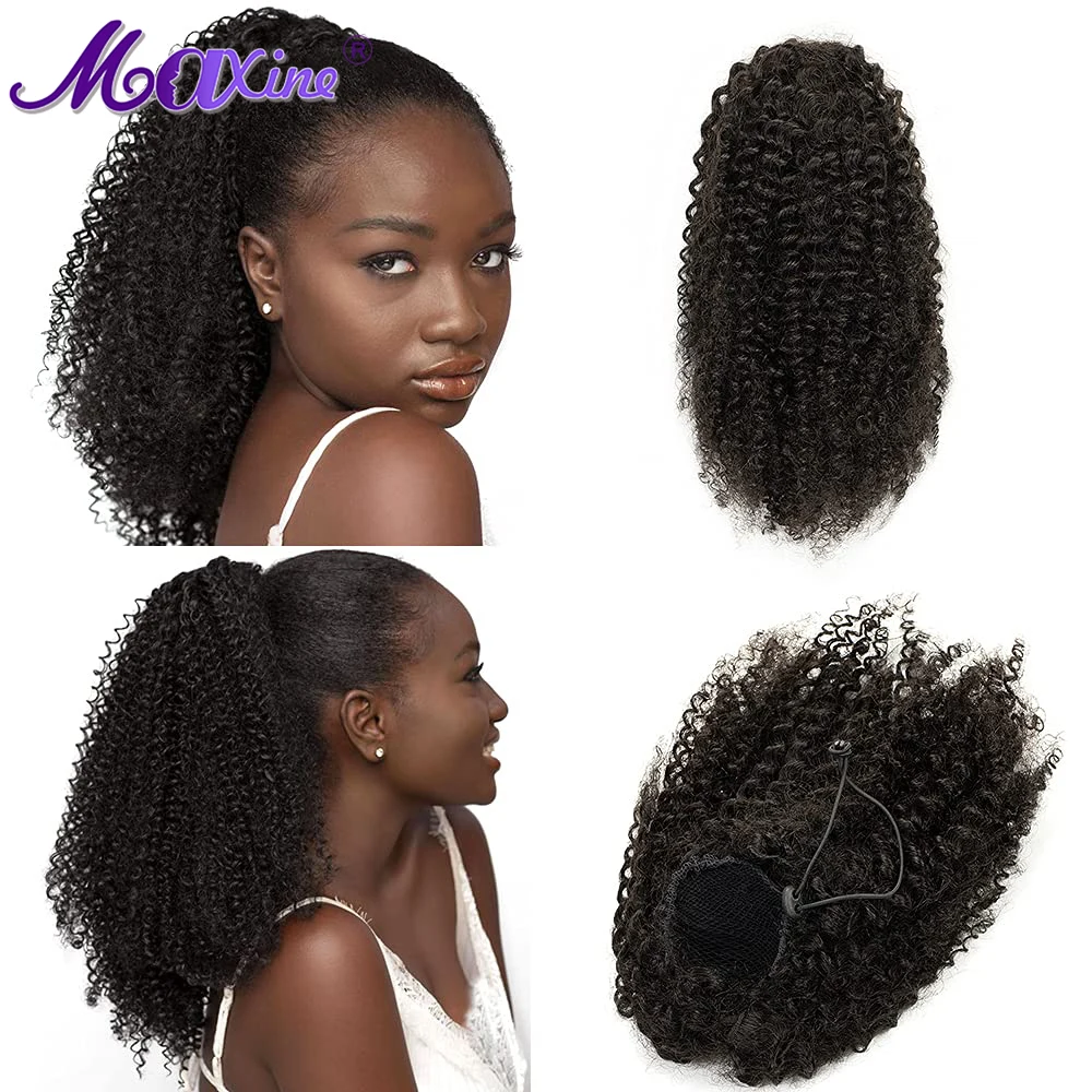 Maxine Afro Kinky Curly Ponytail Human Hair Kinky Curly Ponytail Extensions Clip - £32.26 GBP+