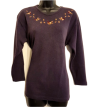 Needle &amp; Threads Acorn &amp; Oak Leaves Embroidered Navy Sweater size Petite... - $19.72