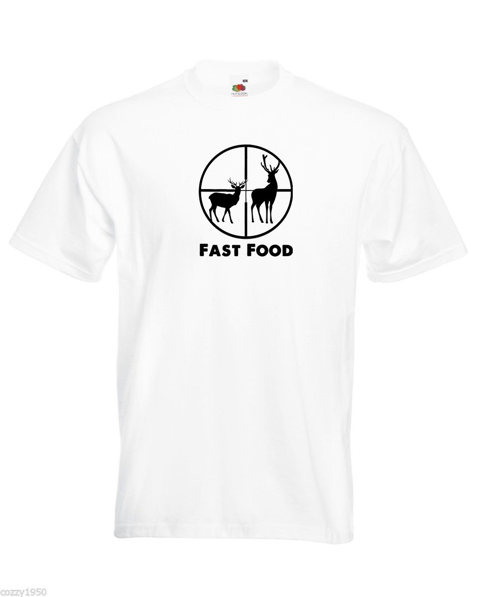 Mens T-Shirt Deer Hunting Quote Fast Food, Hunt Deers in Scoop Hunt tShirt - £19.37 GBP