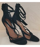 Womens 10M Steve Madden Black Suede Leather Zip Back Open Toe Strappy Heels - $25.80 CAD
