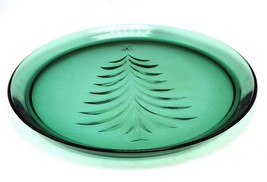 13&quot; Green Indiana Glass Round Christmas Tree Platter Holiday Classics Evergreen - £14.20 GBP