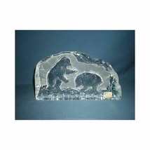 Vintage Crystal Sweden Etched Polar Bears Sculpture Paperweight Figurine - £13.17 GBP