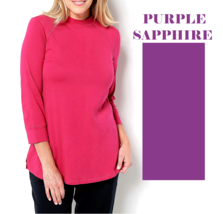 Logo Principles Lori Goldstein 3/4 Sleeve Mock Neck Top- Purple Sapphire, Small - £15.81 GBP