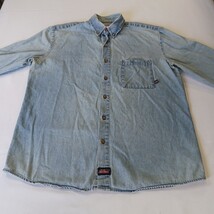 Genuine Dickies GL300SNB Men's Blue Distressed Denim Button-Down Shirt Size L image 13