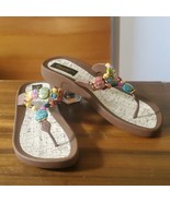 Grandco Size 11 Sandals Rainbow Beaded Thong Flip Flop Brown Foam Cork - £21.43 GBP