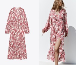 ZARA PRINTED MIDI DRESS WITH EMBROIDERED EYELETS L - $1,312.84 MXN