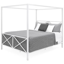 Queen size Modern Industrial Style White Metal Canopy Bed Frame - $7,371.90 MXN