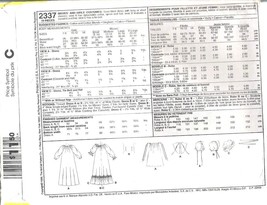 McCalls Sewing Pattern 2337 Historic Colonial Puritan Prairie Dress Girls 10-12 - £9.20 GBP
