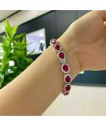 14K White Gold Over 15.0Ct Oval Cut Red Ruby &amp; Diamond Beauty Tennis Bra... - €161,37 EUR