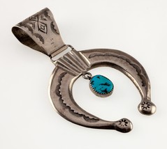 Navajo Sterling Silver &amp; Turquoise Naja Pendant 41.1gr - $494.01