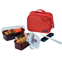 Lock&amp;Lock Lunch Box Set with Red Double Zip Bag - £18.64 GBP
