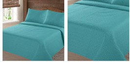   TURQUOISE NENA SOLID CLOSOUT QUILT BEDDING BEDSPREAD COVERLET PILLOW C... - $1,099.57 MXN