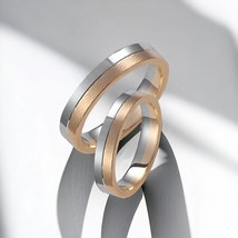 Two-Tone Wedding Band, 4mm Wedding Bands Set, Custom Engraved Bands, Unique Wedd - £516.76 GBP