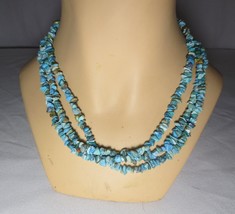 Vtg Nugget Chips Turquoise Southwest 3 Strand Necklace Sterling 925 Clasp/chain - £54.27 GBP