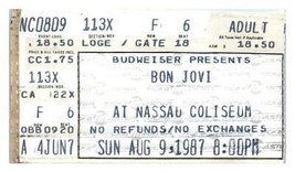 Bon Jovi Skid Reihe Ticket Stumpf August 9 1987 Uniondale New York - £34.23 GBP