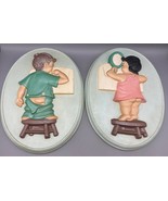 Vtg 2 Pc Plaster Chalkware Wall Plaques Boy Girl Art Decor Oval Bathroom - $602.34 MXN