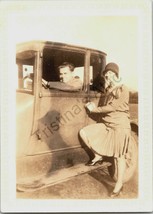 Vintage Photograph of Late 1920s Ford Model A Car Man Flapper Woman Portrait - £15.72 GBP