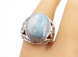 925 Sterling Silver - Vintage Turquoise Shiny Swirl Cocktail Ring Sz 7.5- RG5398 - £36.49 GBP