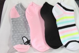 Ladies 4 Pr. Low-Cut Socks (New) Stripes &amp; Dog - Pink &amp; Black Solids - £10.55 GBP