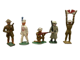 Figurines Lot of 5 Soldiers Barclay Cast Metal Vintage Toys War - £66.81 GBP