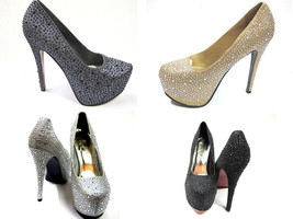 Womens Vogue Pumps Platform High Heel Toe Rhinestone Shoes Party Stilett... - £12.32 GBP