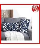 Handcrafted Lumbar Decorative Pillow Covers 12x20&quot; - Navy Blue Mandala P... - $788.74 MXN