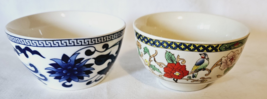 2 Chinese Porcelain Tea Cups Blue &amp; White Floral Bird Rose Unknown Age - $39.99